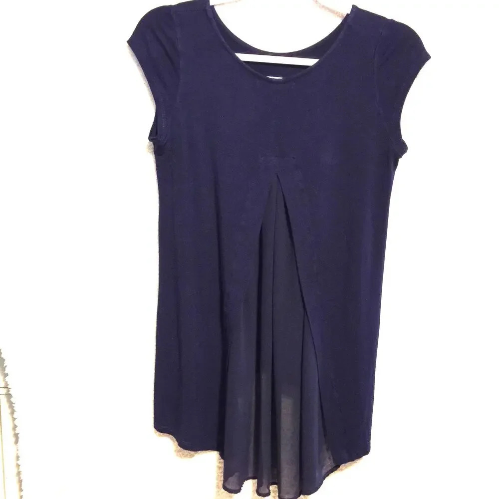 Kim & Cami Women's Spandex Rayon cap sleeve High Low Blue Blouse MED - Picture 6 of 8